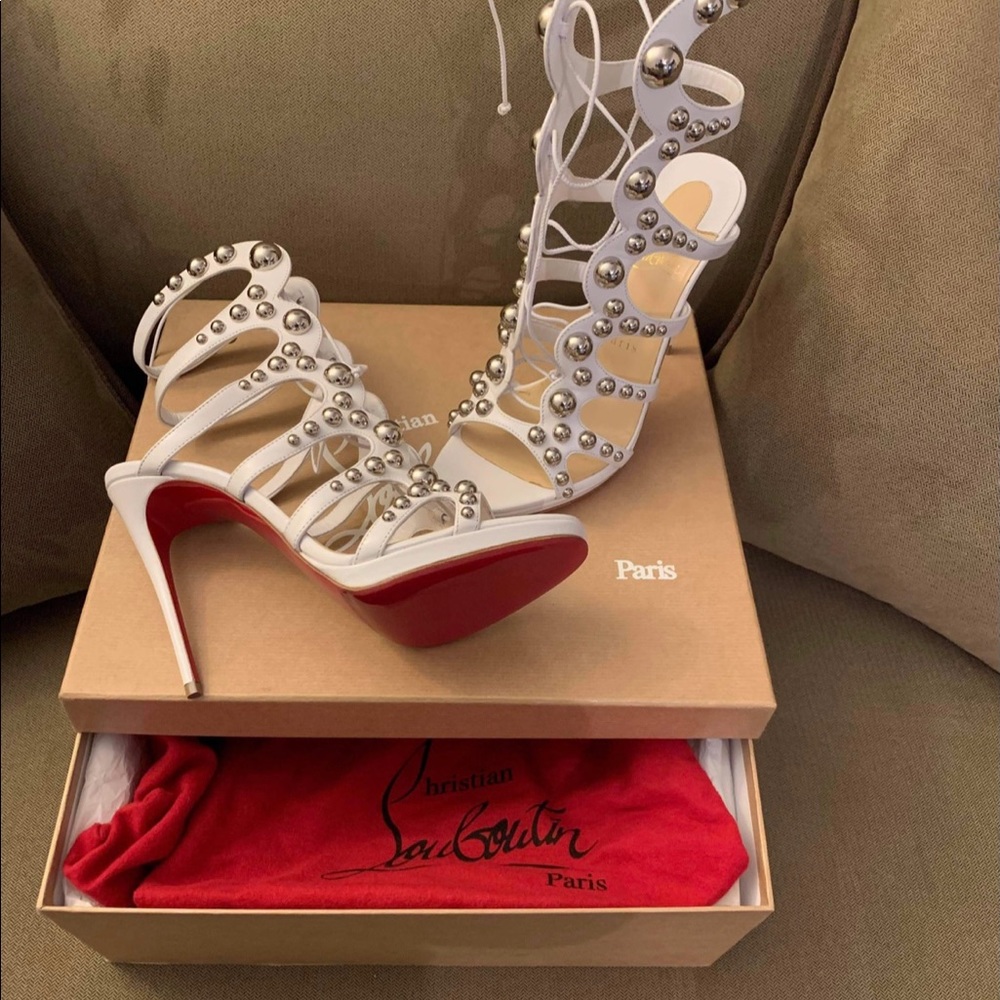 Christian Louboutin, white studded, tie up - Picture 3 of 11